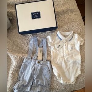 NWT Janie and Jack 3-6 Polo & Suspender Easter Outfit